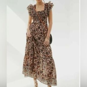Love the Label Mirabelle Paisley Boho Cotton Flutter Sleeve Cutout Maxi Dress XS